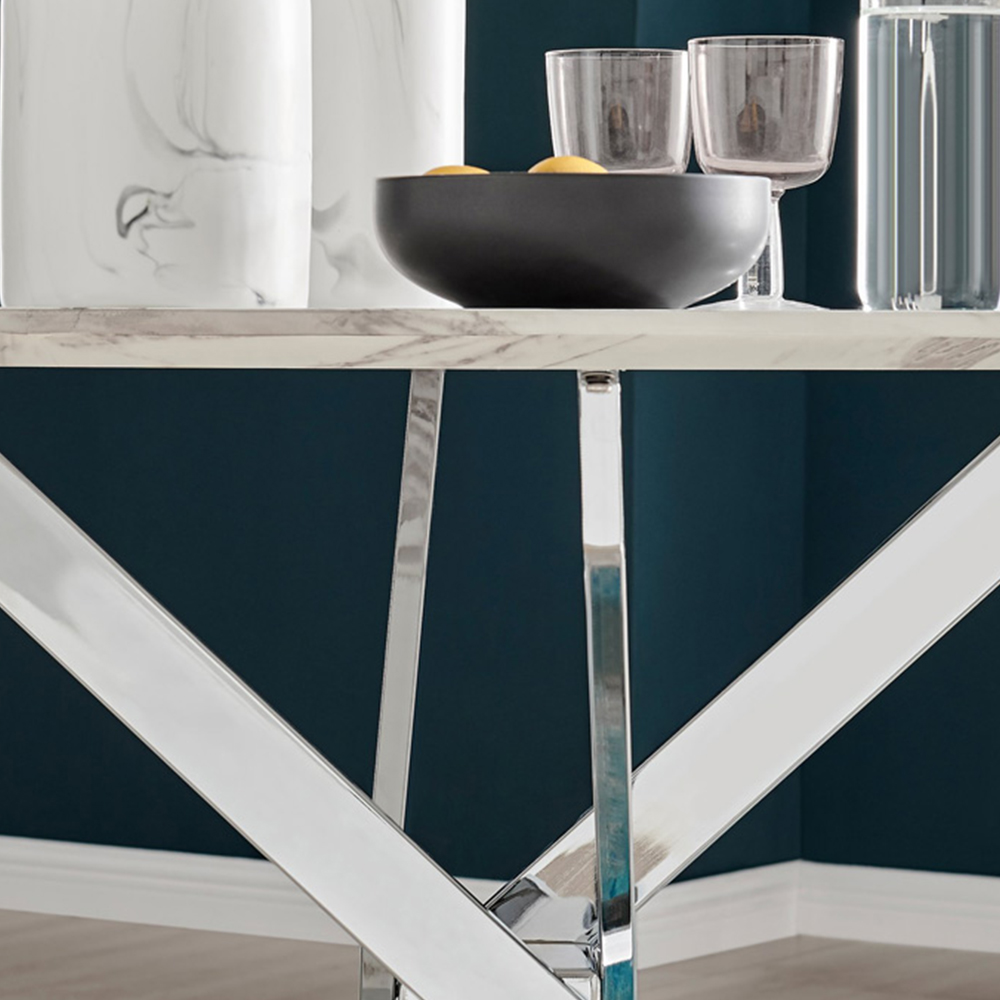 Furniturebox Arona Fortana Marble Effect 6 Seater Round Dining Set White Chrome and Black Image 6