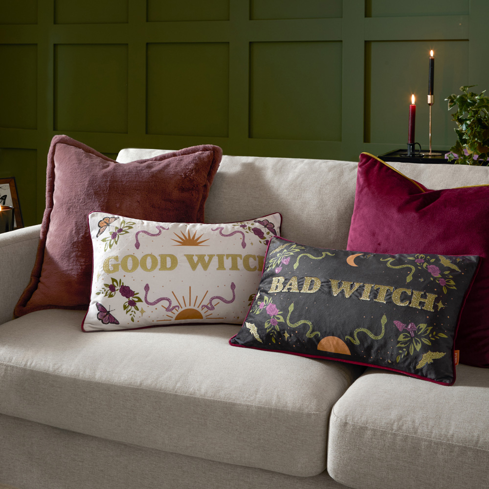Furn Good Witch Embroidered Angel White Velvet Cushion 30 x 50cm Image 6