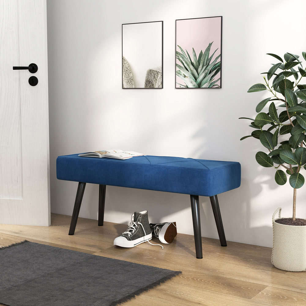HOMCOM Blue Bed End Bench with X-Shape Design and Steel Legs Image 6