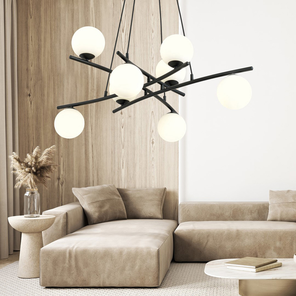 Emibig Essa 8 Light White Shade Black E14 Ceiling Pendant Light Image 2