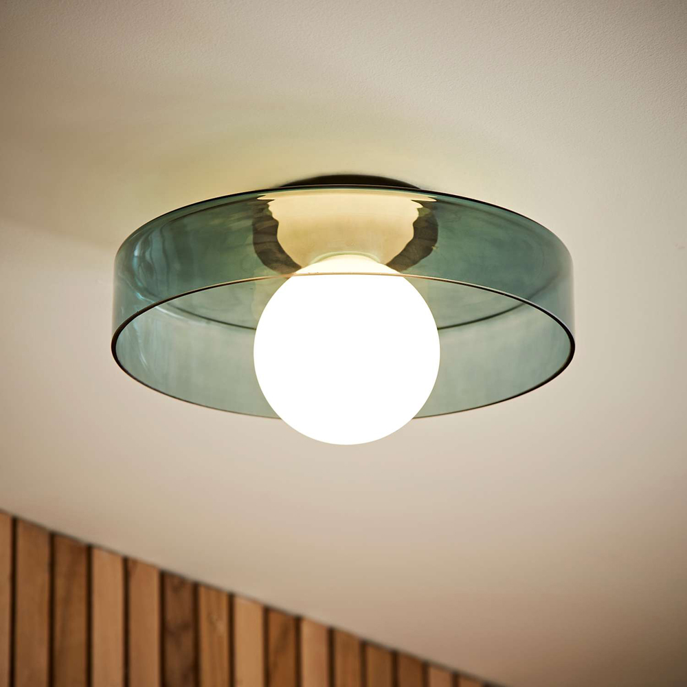 ValueLights Newbury Jade Green Glass Shade Flush Ceiling Light with Bulb Image 2