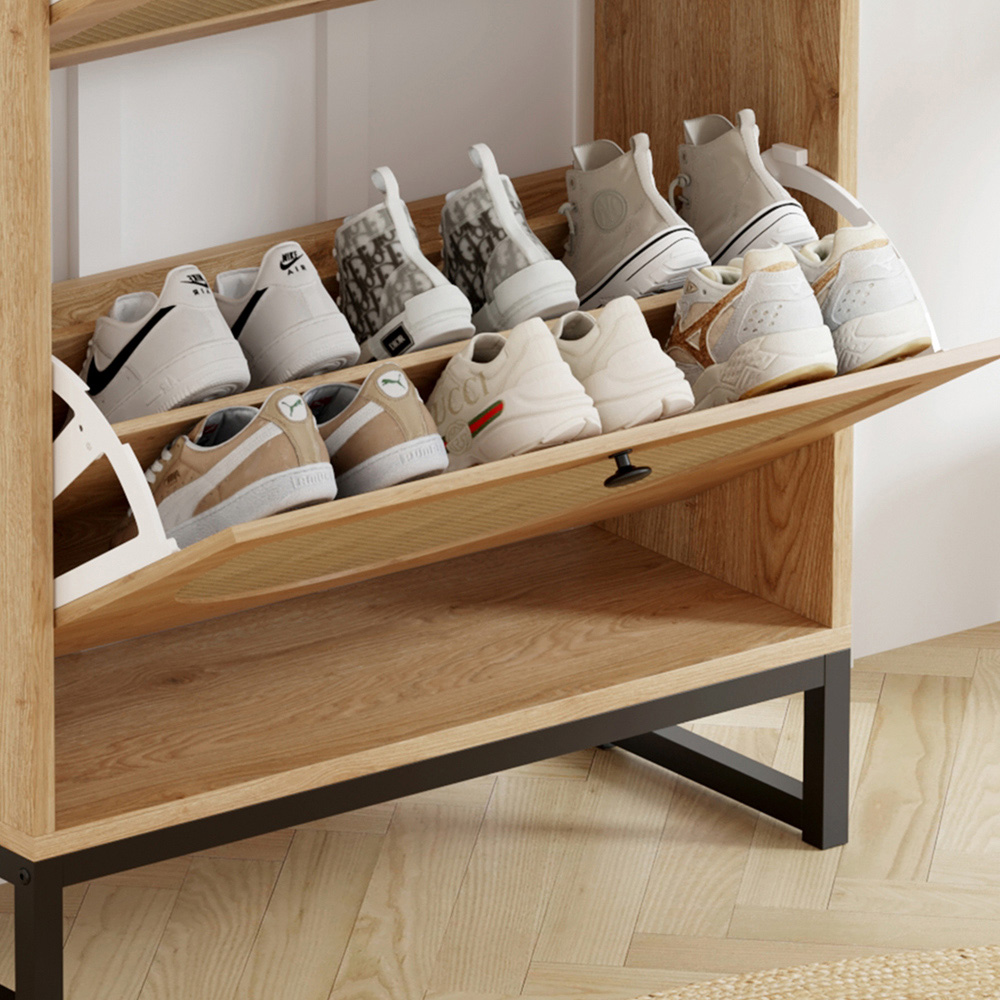 FurnitureHMD 2 Door Natural Woven Rattan Shoe Cabinet with Hooks Image 5