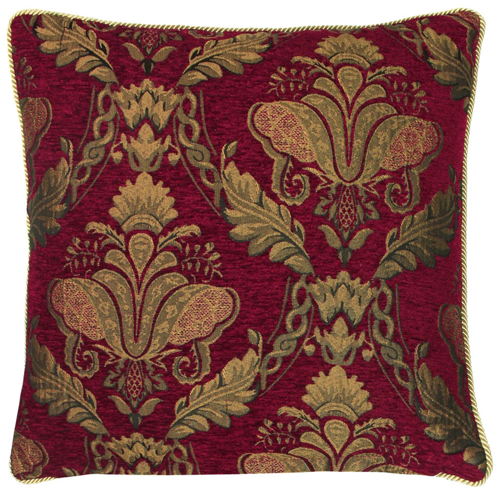 Paoletti Shiraz Burgundy Large Floral Jacquard Cushion Image 1