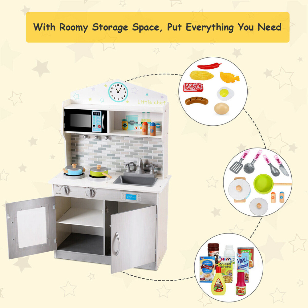 Costway Wooden Play Kitchen with Utensil Set Image 7