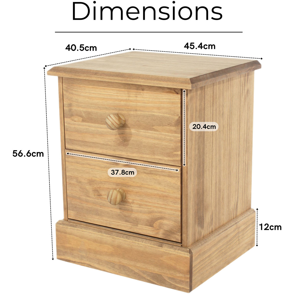 Core Products Cotswold 2 Drawer Pine Wood and MDF Bedside Table Image 9