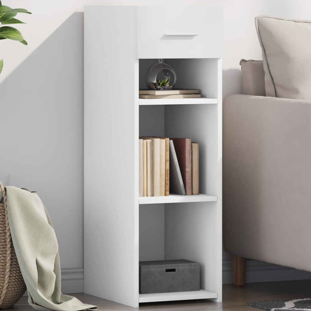 vidaXL Single Drawer 3 Shelf White Slim Sideboard Image 1