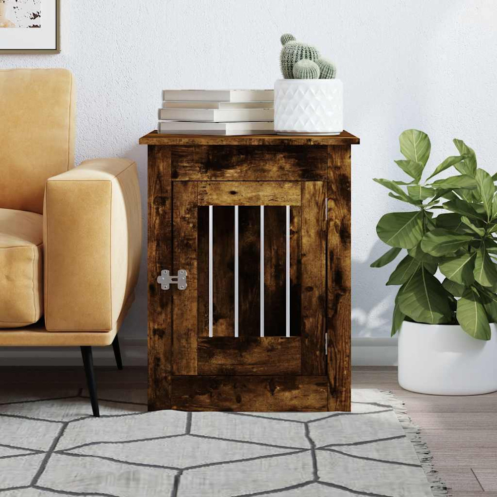 vidaXL Smoked Oak Processed Wood Dog Crate Furniture 55 x 80 x 68cm Image 2