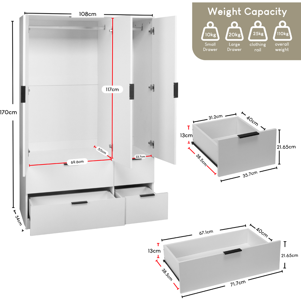 VIDA DESIGNS Trega 3 Door 4 Drawer White Wardrobe Image 9