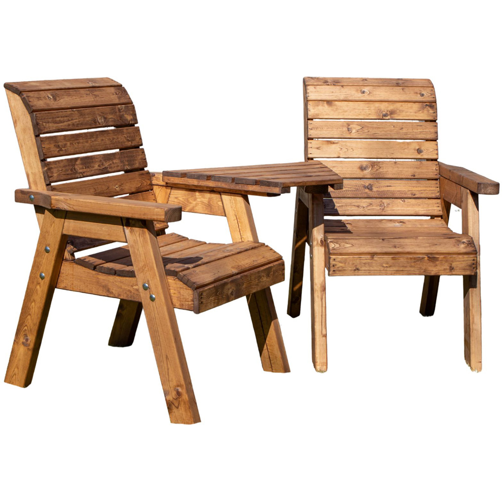 Samuel Alexander 2 Seater Chunky Rustic Wooden Garden Loveseat with Tray Image 2