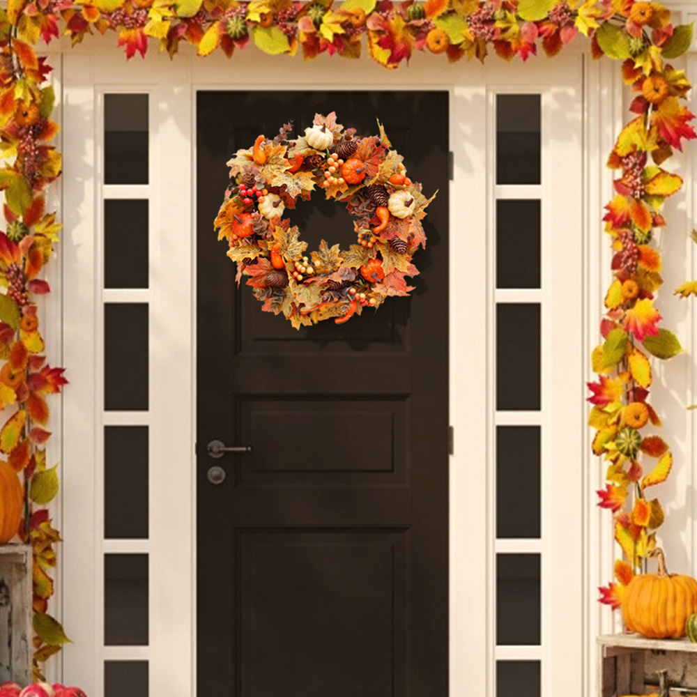 Living and Home LED Wreath with Maple Leaves Pumpkins Berries and Pinecones 60cm Image 7