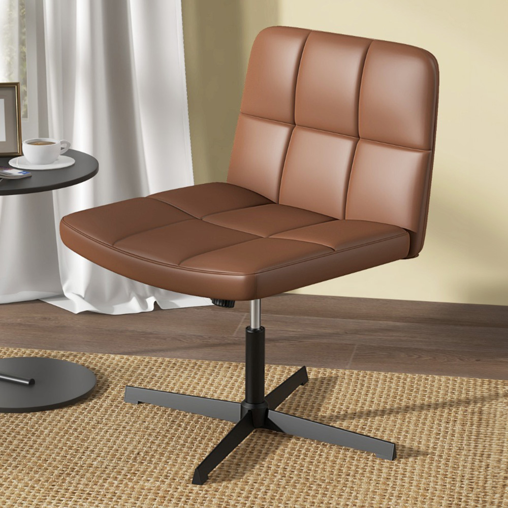 Costway Brown PU Leather Upholstered Office Chair Image 1