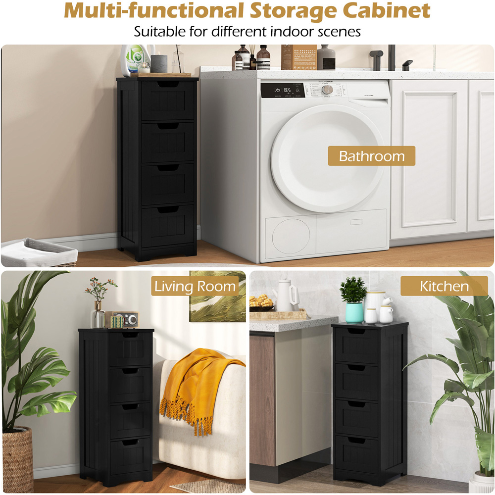 Costway 4 Drawer Black Floor Bathroom Storage Cabinet Image 7