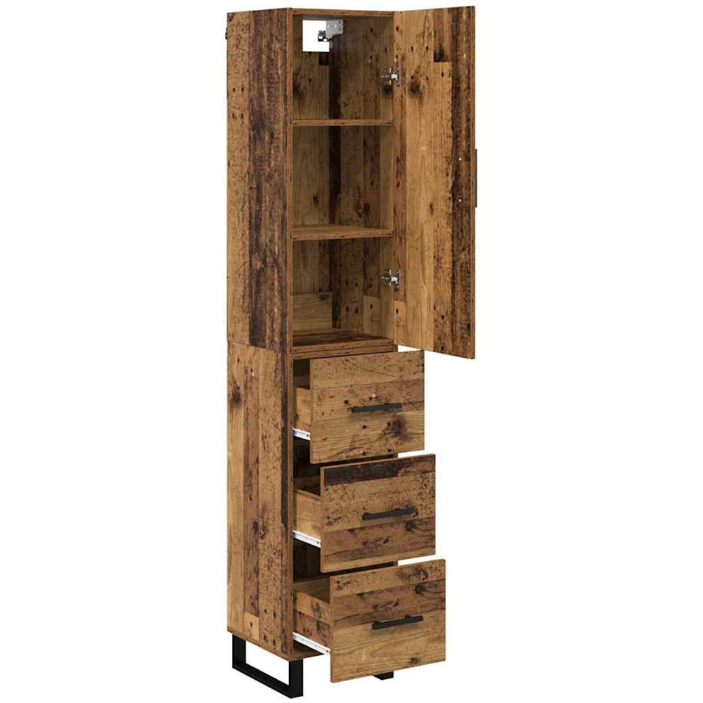 vidaXL Single Door 3 Drawer Old Wood Tall Sideboard with Metal Legs Image 5