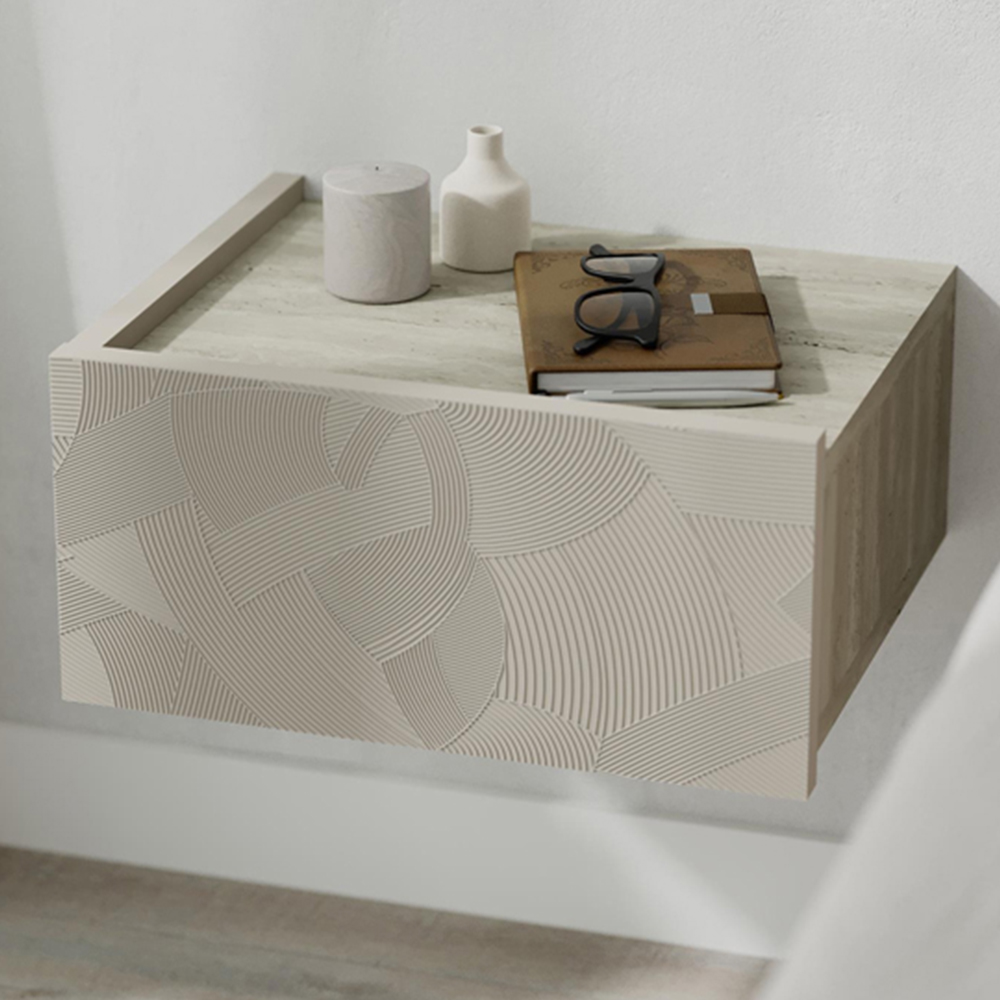 Decortie Onda Single Drawer Sandstone Wall-Mounted Bedside Table Image 1