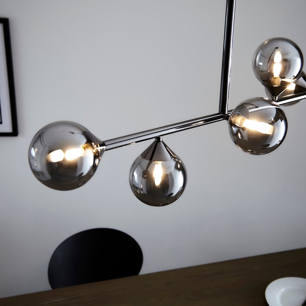 Merano Grosseto Smoked Mirror Glass Black Chrome Bar Ceiling Light Image 5
