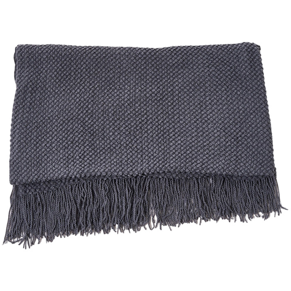Living and Home Dark Grey Popcorn Knit Throw Blanket with Tassels 130 x 170cm Image 1