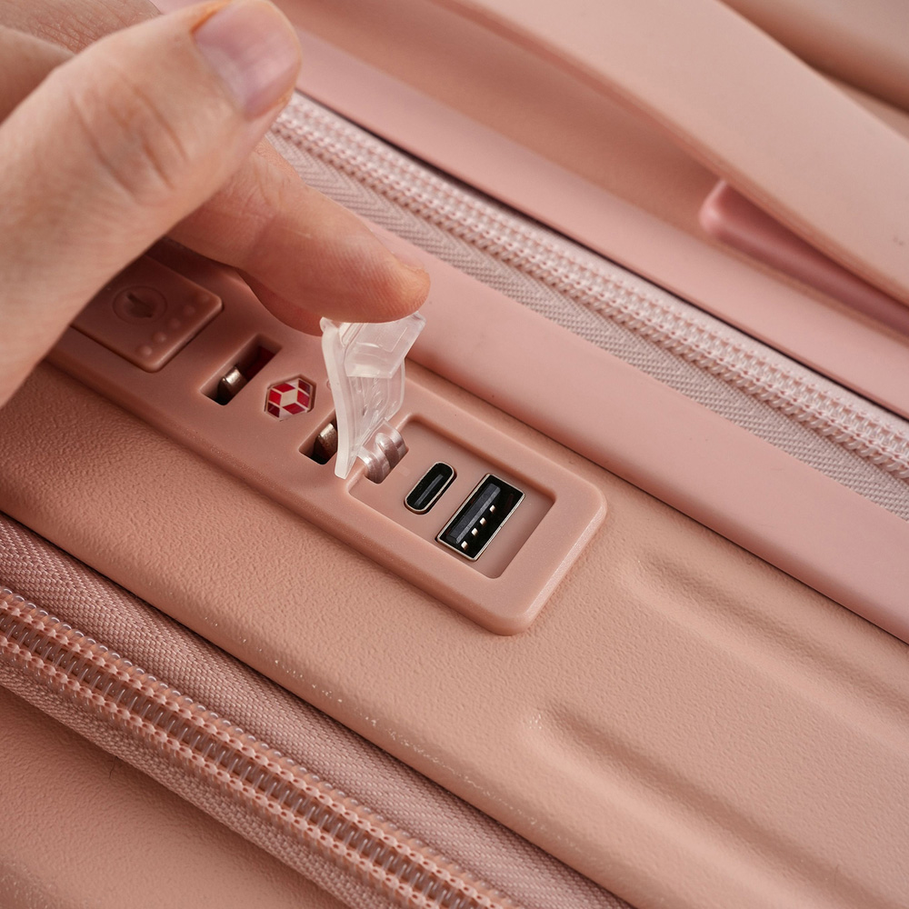 H&O Direct Pink ABS Suitcase with Front Opening and Spinner Wheels 20 inch Image 3