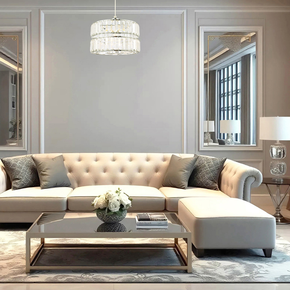 Happy Homewares 2 Tier Pendant Shade with Clear Acrylic Prism Image 2