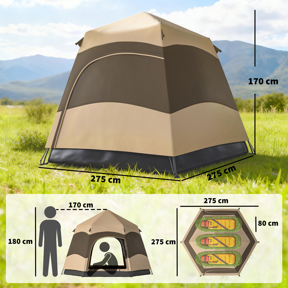 Outsunny 4-6 Person Brown Double Layer Pop-Up Tent with Rainfly Image 9