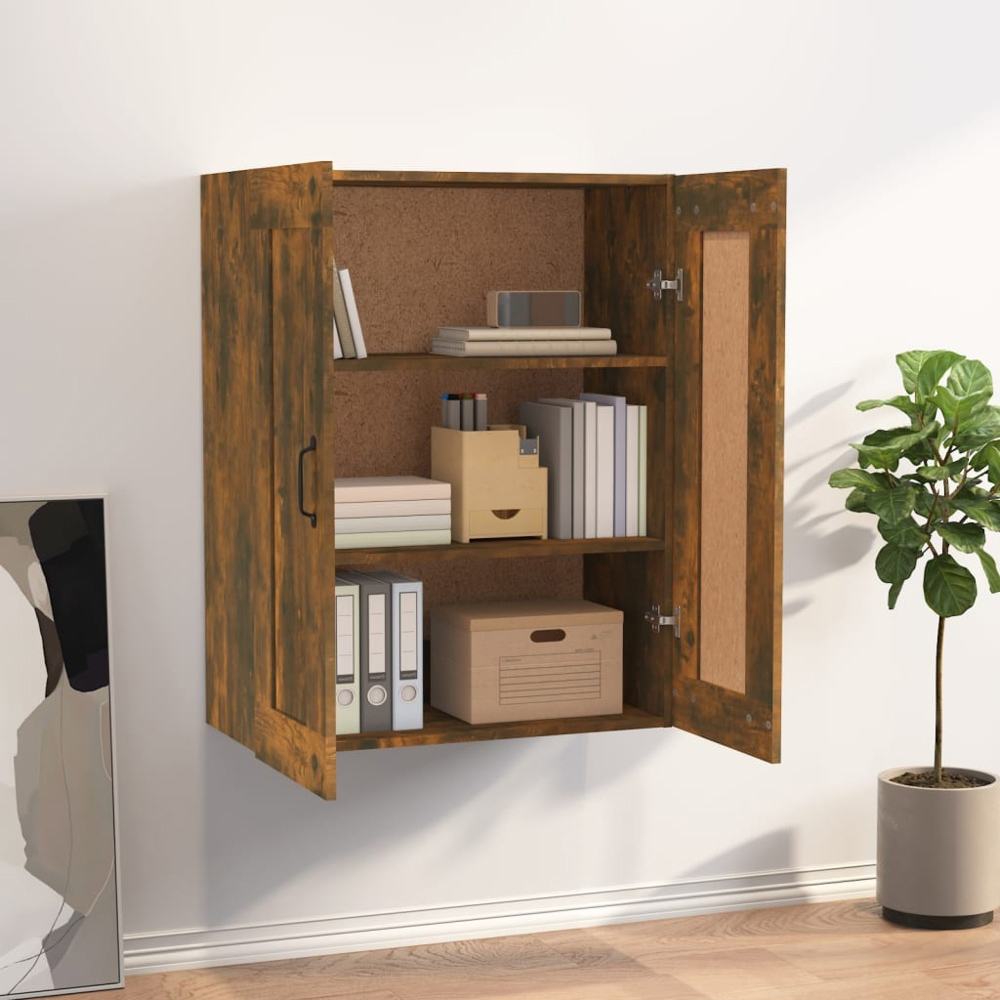 vidaXL 2 Door Smoked Oak Hanging Wall Storage Cabinet Image 7