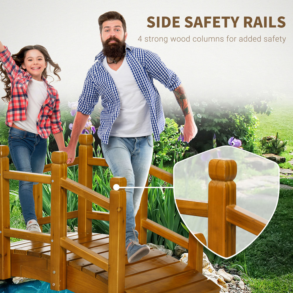 Outsunny Brown Wooden Arc Garden Bridge with Safety Railings Image 5