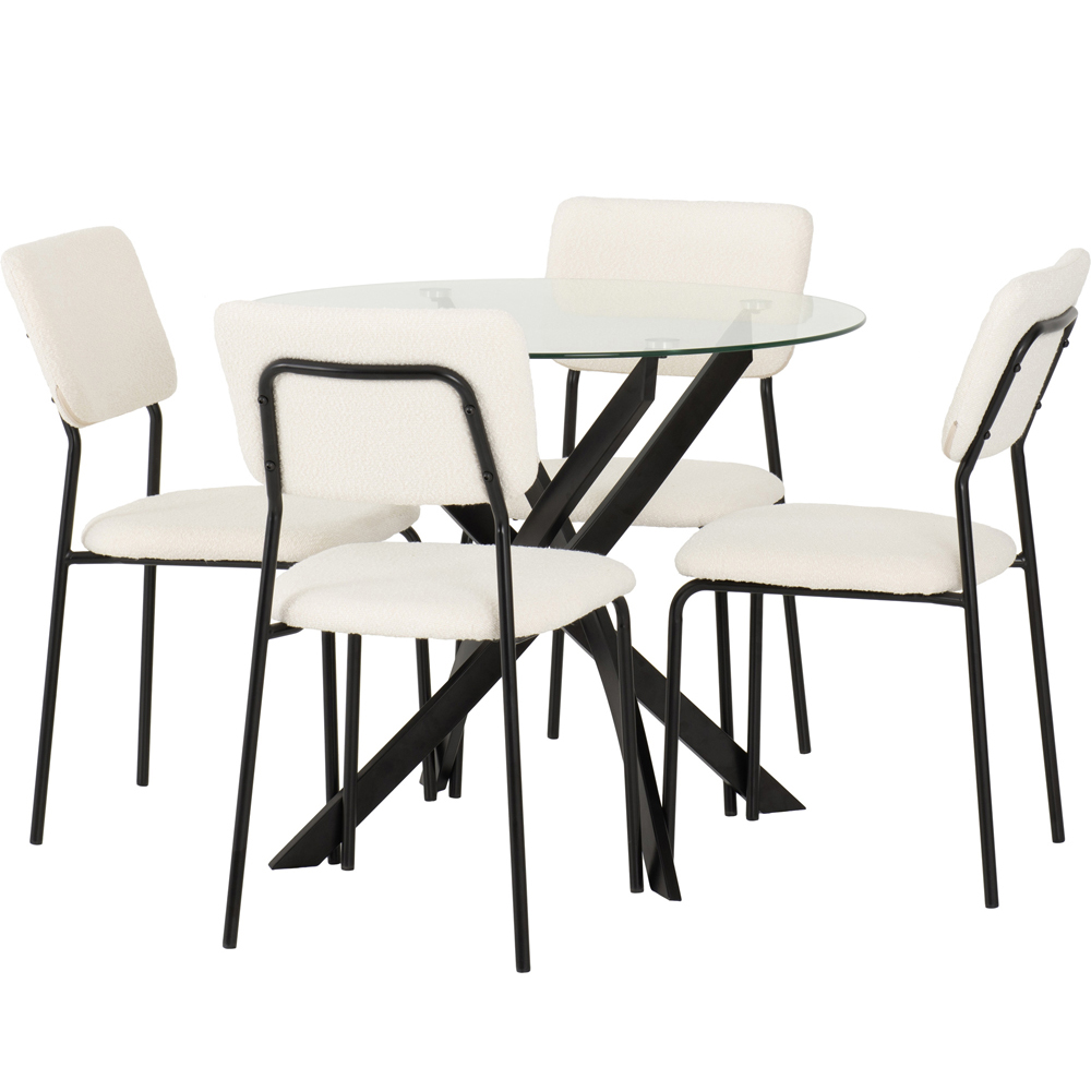 Seconique Sheldon Boucle Fabric 4 Seater Round Dining Set Black and Ivory Image 2