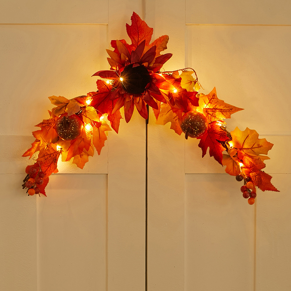 Living and Home LED Artificial Maple Leaves and Sunflower Swag 60cm Image 2