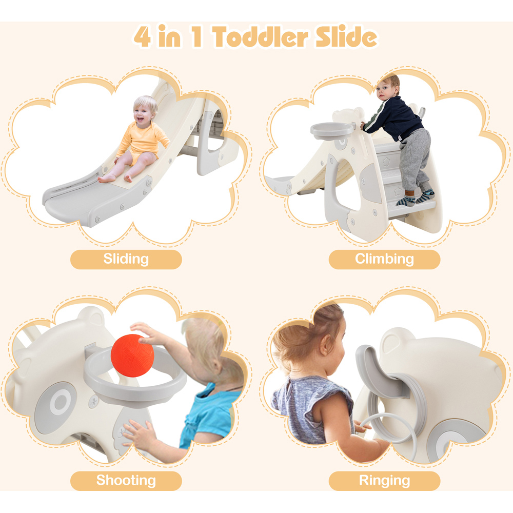 Costway Toddler Grey Foldable Slide with Basketball Hoop and Ball Image 6
