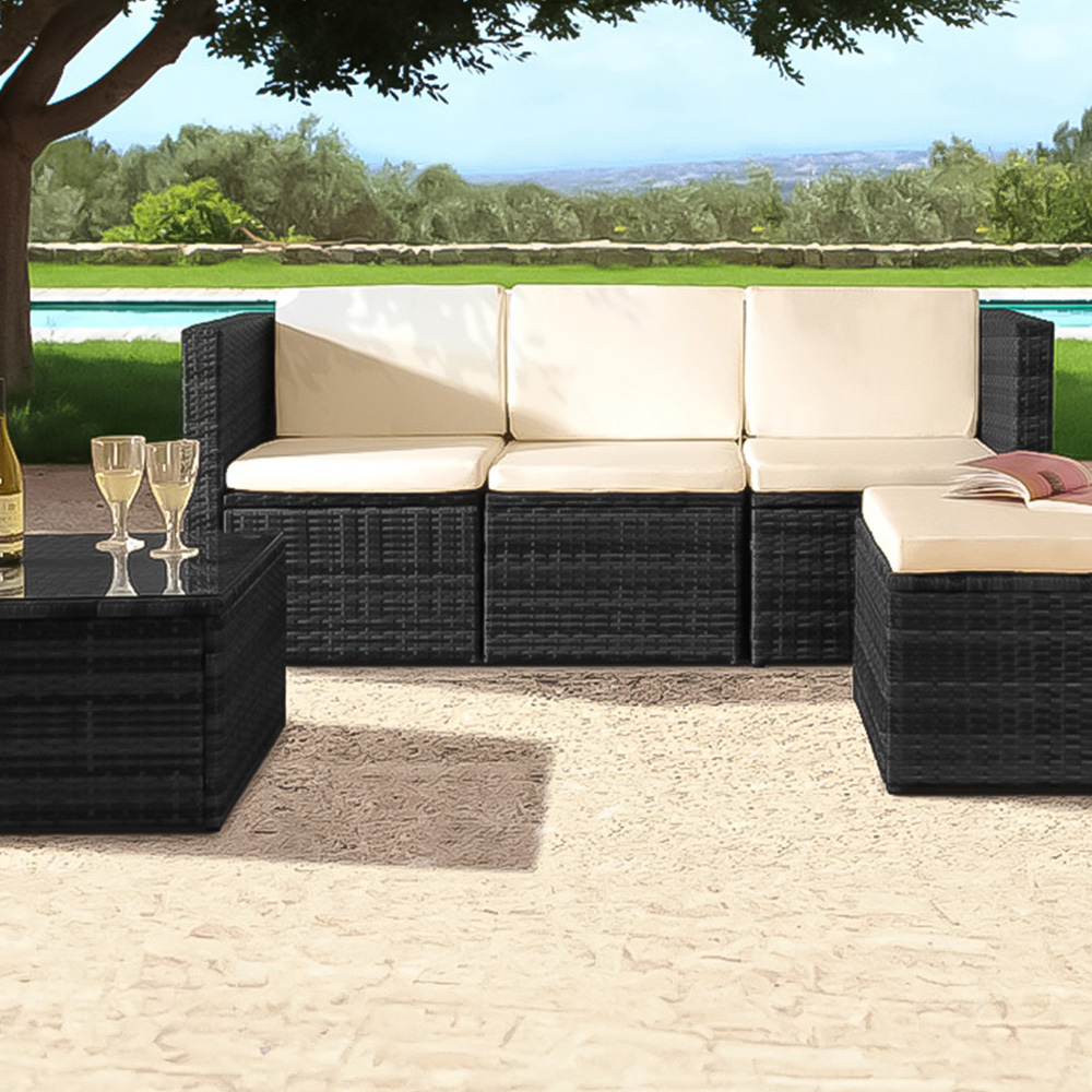 Brooklyn 3 Seater Black Rattan Garden Sofa Set with Cover Image 2