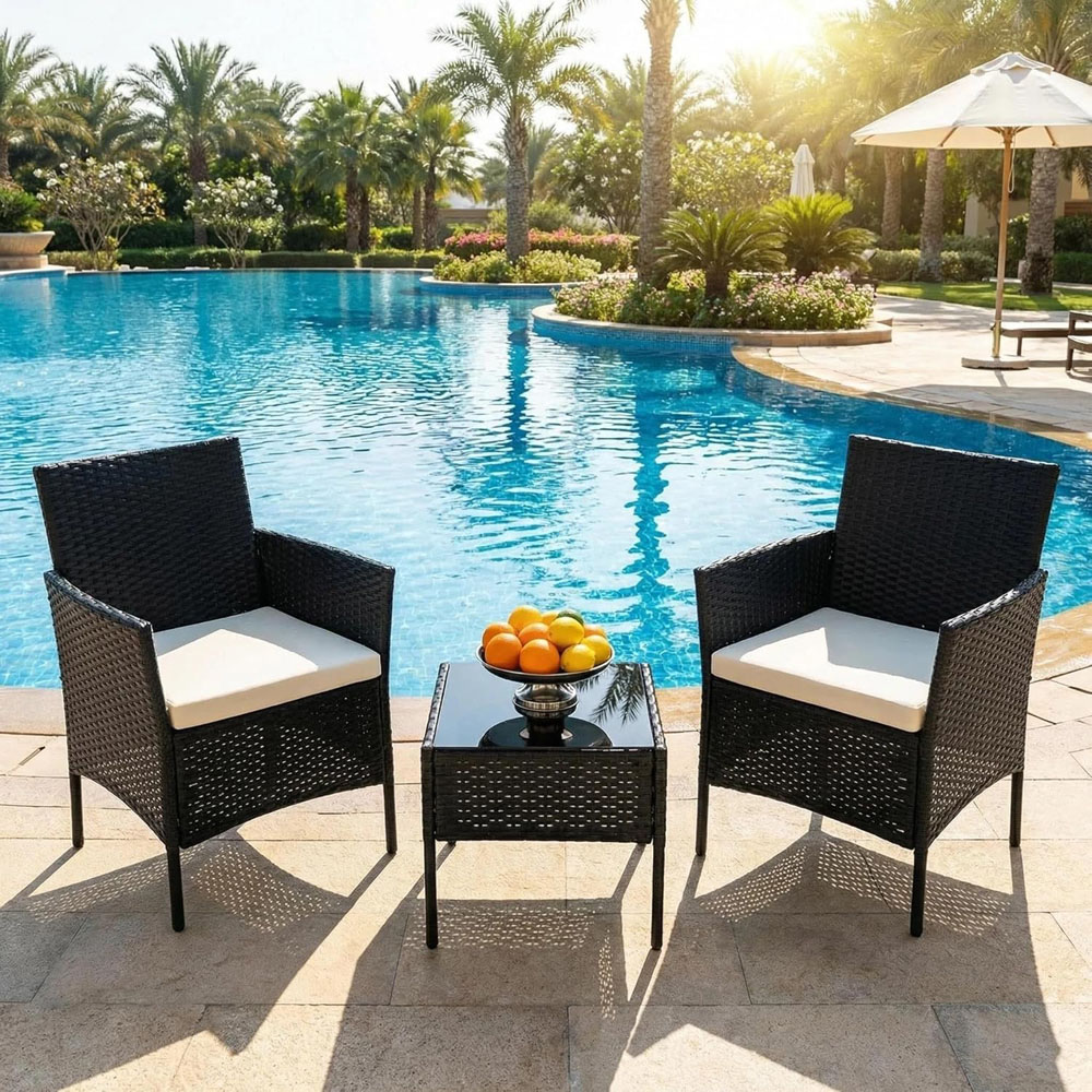 Alivio 2 Seater Black Rattan Patio Furniture Set Image 4