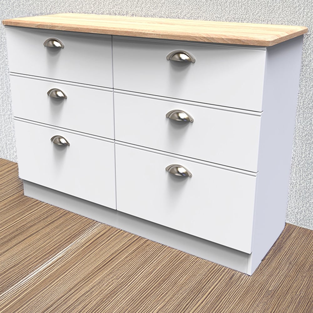 Crowndale Victoria 6 Drawer White Ash and Oak Chest of Drawers Image 1