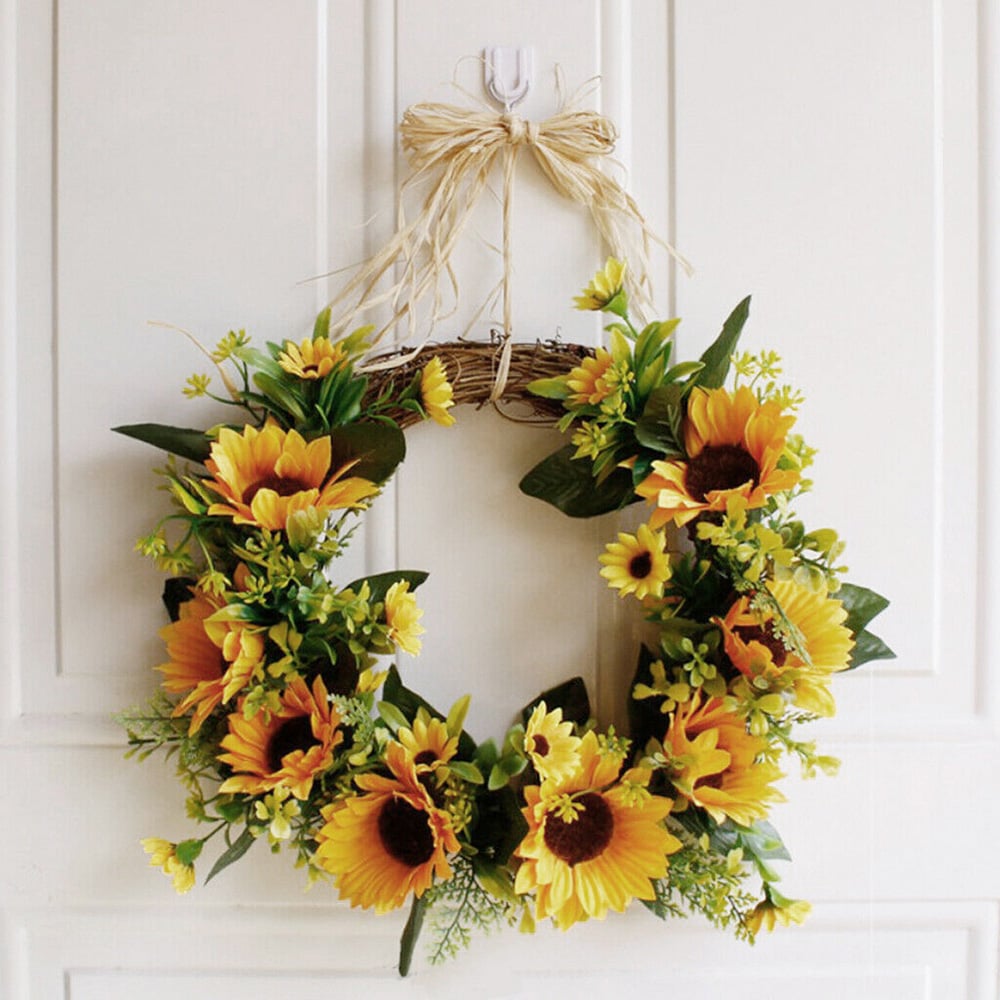 Living and Home Green and Yellow Artificial Sunflower Wreath 35cm Image 5