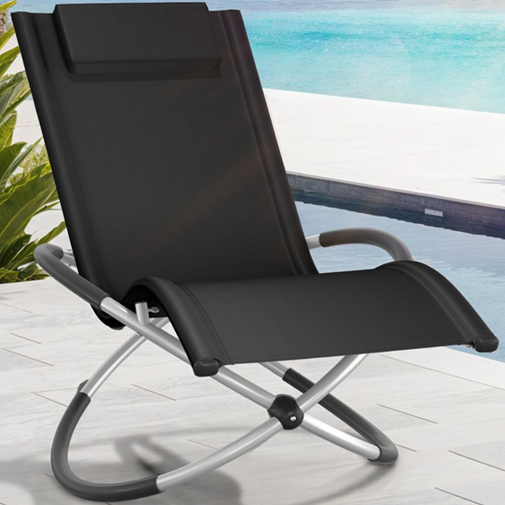 tectake Paulina Black Foldable Sun Lounger with Cushion Image 1