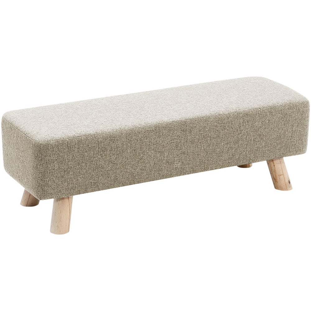 Living and Home Beige Rectangular Tofu-shaped Footrest with Wooden Legs Image 2