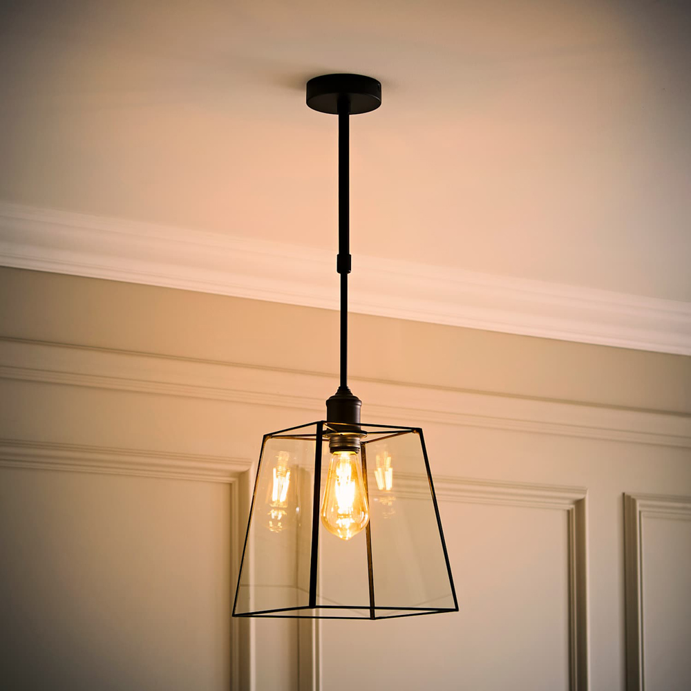 ValueLights Susie Glass Shade Matte Black Adjustable Drop LED Ceiling Pendant Light with Bulb Image 2