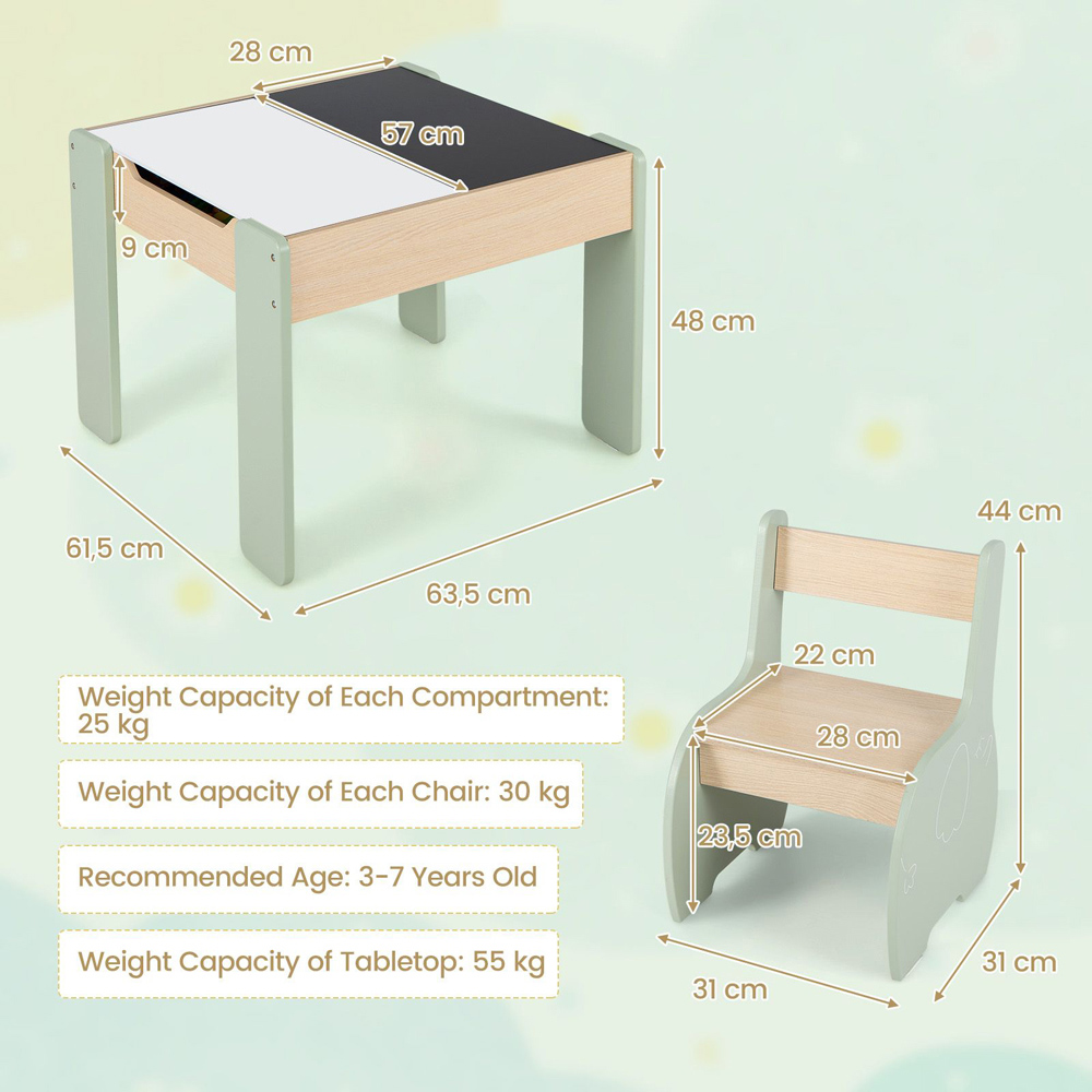 Costway Green Kids Table and Chair Set with Hidden Storage Image 8