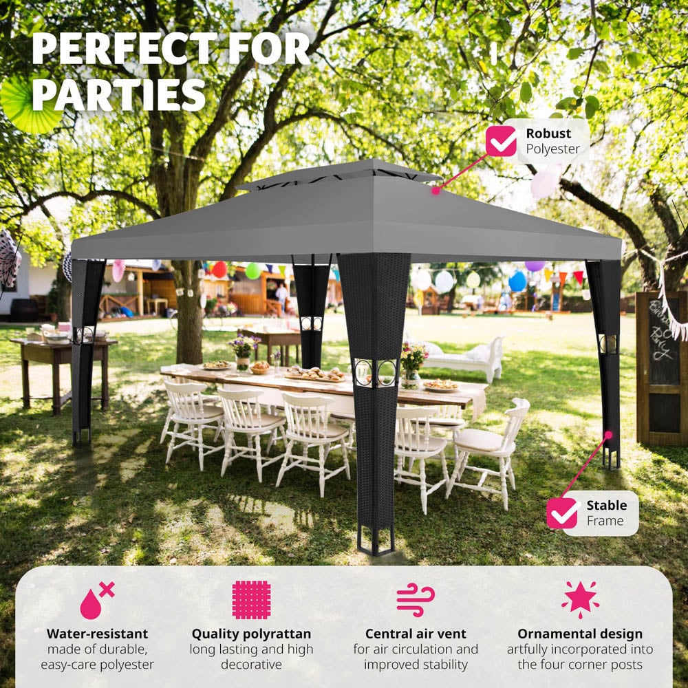 tectake Mona 4 x 3m Black and Anthracite Double Roof Gazebo Image 3