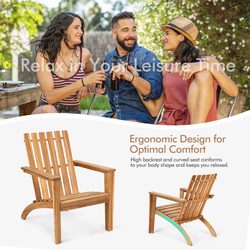 Costway Natural Acacia Wood Adirondack Garden Chair Image 5