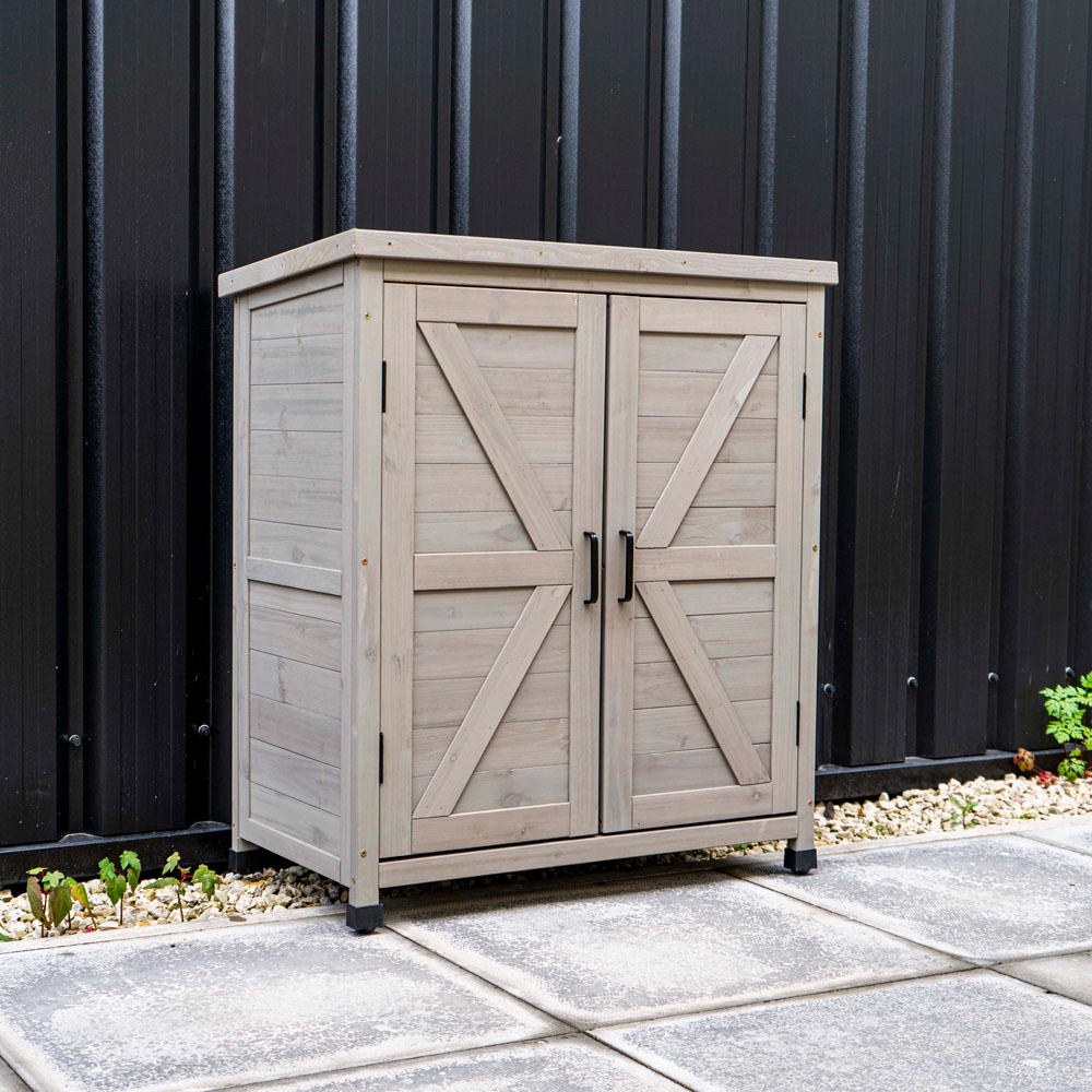 Jack Stonehouse Grey Small Wooden Garden Cabinet Image 2