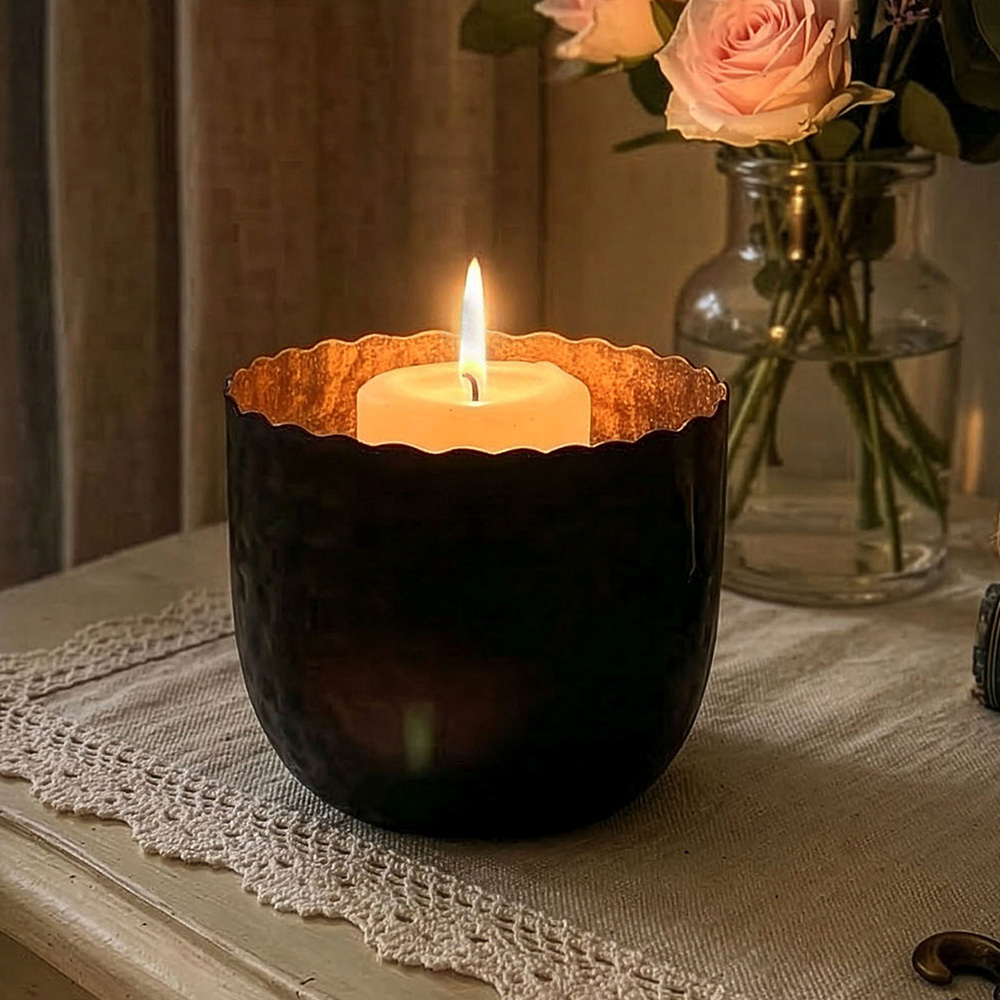 Dibor Black and Copper Metal Hand Crafted Tea Light Holder Image 2