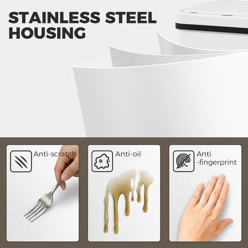 HOMCOM White Stainless Steel Kitchen Motion Sensor Bin 50L Image 5