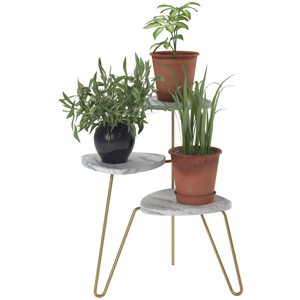 Novogratz Athena 3-Tier White Marble Effect Plant Stand Image 3