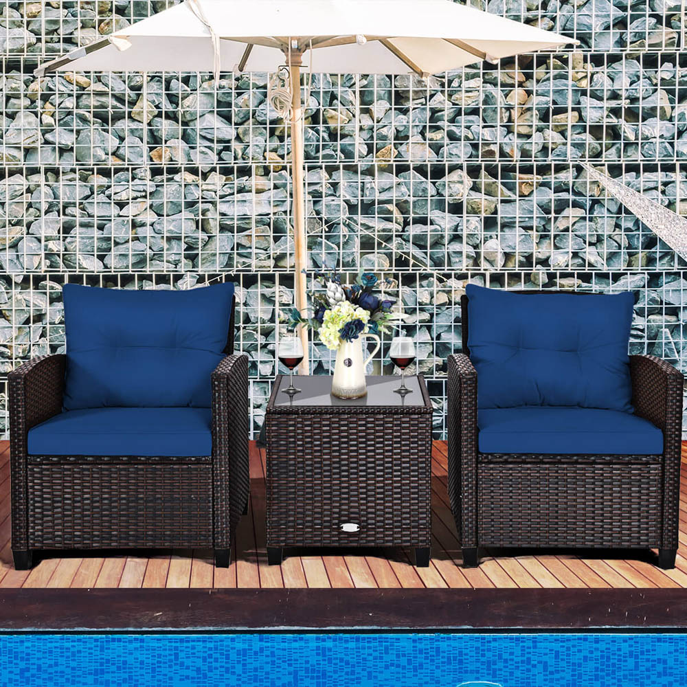 Costway 2 Seater Rattan Patio Bistro Set Navy Image 4