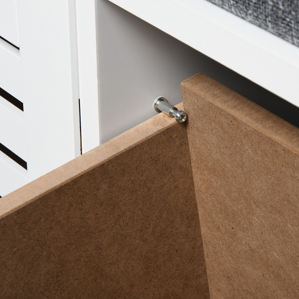 HOMCOM 3 Door White Slatted Shoe Storage Bench Image 3