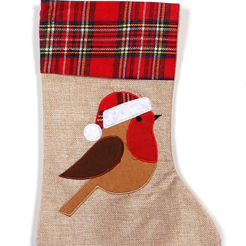 Shatchi Burlap Hessian Linen Robin Sack Stocking Hanging Christmas Decoration Image 3