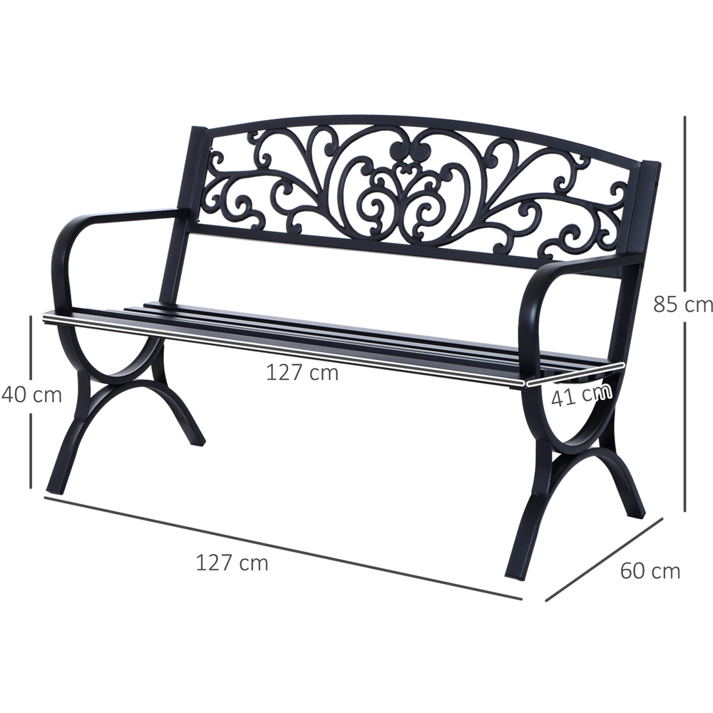 Outsunny 2 Seater Black Metal Bench with Armrest Image 8