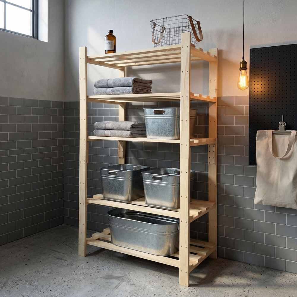 Core Products 5 Shelf Pre-Sanded Finish Pine Slatted Heavy Duty Freestanding Storage Unit Image 7
