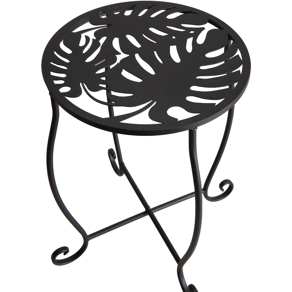 Living and Home Black Metal Scrollwork and Monstera Leaf Top Plant Stand 38cm Image 4