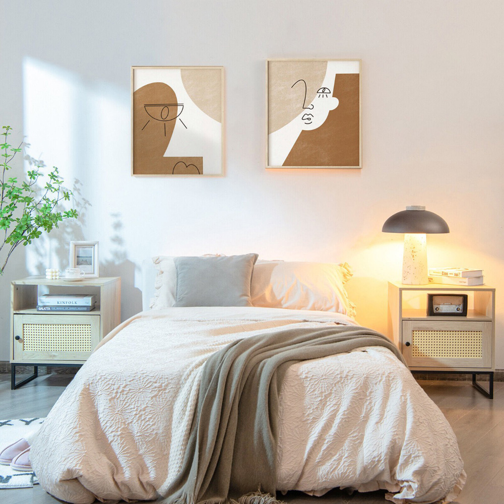 Costway Single Door Single Shelf Natural Rattan Modern Wooden Bedside Table Image 5