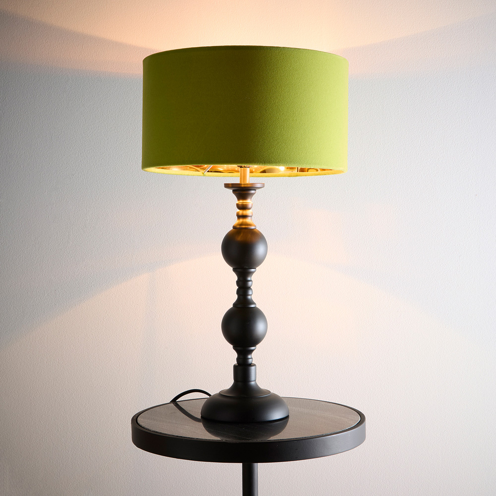 Kliving Churchgate Green Velvet Shade Black Metal Table Lamp Image 3